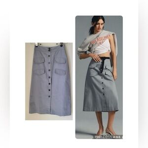 Mare Mare x Anthropologie Midi Utility Skirt XS Gray High Waist Button Down